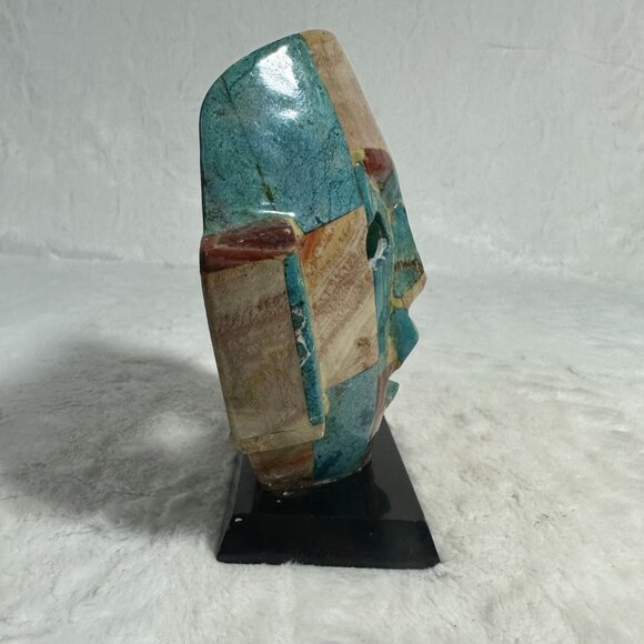 Vintage Mid Century Mayan Aztec Burial Death Mask Precious Stone Mosaic - Picture 4 of 8
